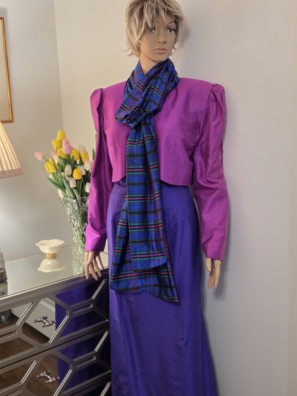 Blue and Purple Plaid Scarf - Women's Tartan Wrap